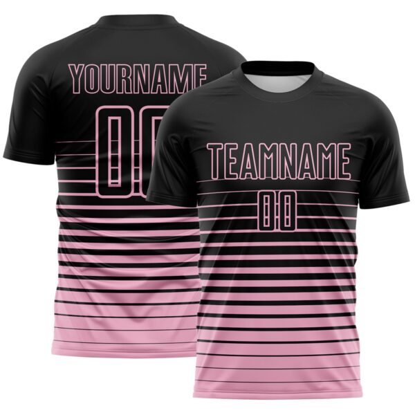 Custom Black Light Pink Gradient Pinstripe Sublimation Soccer Uniform Jersey
