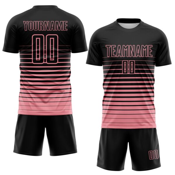 Custom Black Medium Pink Gradient Pinstripe Sublimation Soccer Uniform Jersey