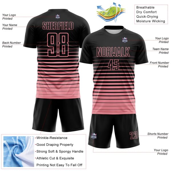 Custom Black Medium Pink Gradient Pinstripe Sublimation Soccer Uniform Jersey
