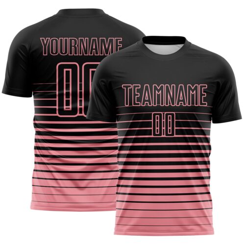Custom Black Medium Pink Gradient Pinstripe Sublimation Soccer Uniform Jersey