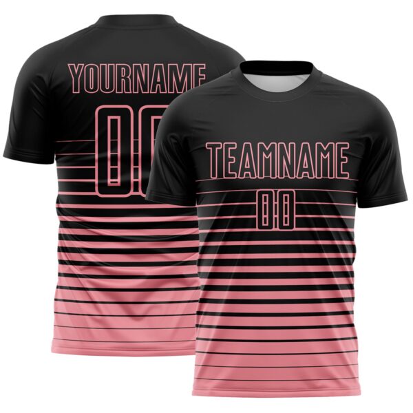 Custom Black Medium Pink Gradient Pinstripe Sublimation Soccer Uniform Jersey