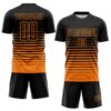 Custom Black Bay Orange Gradient Pinstripe Sublimation Soccer Uniform Jersey