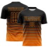 Custom Black Bay Orange Gradient Pinstripe Sublimation Soccer Uniform Jersey