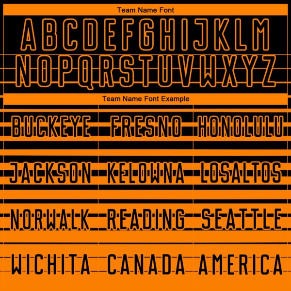 Custom Black Bay Orange Gradient Pinstripe Sublimation Soccer Uniform Jersey