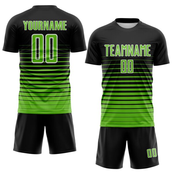 Custom Black Aurora Green-White Gradient Pinstripe Sublimation Soccer Uniform Jersey
