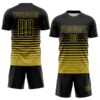 Custom Black Old Gold Gradient Pinstripe Sublimation Soccer Uniform Jersey