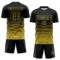Custom Black Old Gold Gradient Pinstripe Sublimation Soccer Uniform Jersey