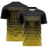 Custom Black Old Gold Gradient Pinstripe Sublimation Soccer Uniform Jersey