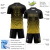 Custom Black Old Gold Gradient Pinstripe Sublimation Soccer Uniform Jersey