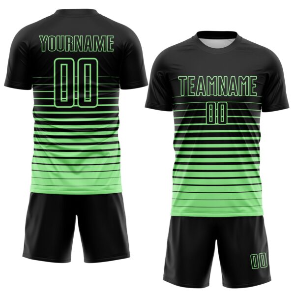Custom Black Pea Green Gradient Pinstripe Sublimation Soccer Uniform Jersey