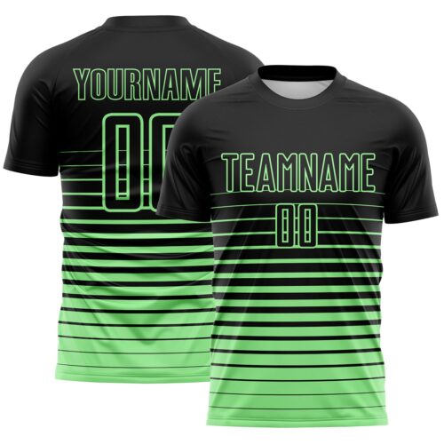 Custom Black Pea Green Gradient Pinstripe Sublimation Soccer Uniform Jersey