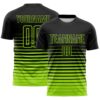 Custom Black Neon Green Gradient Pinstripe Sublimation Soccer Uniform Jersey