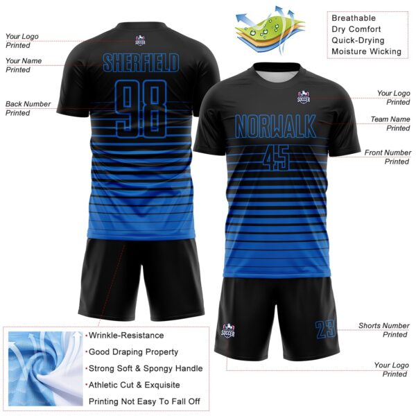 Custom Black Blue Gradient Pinstripe Sublimation Soccer Uniform Jersey