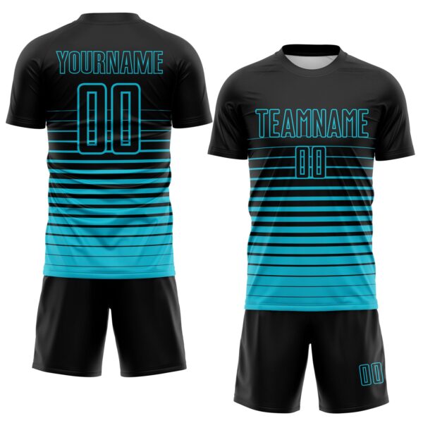 Custom Black Lakes Blue Gradient Pinstripe Sublimation Soccer Uniform Jersey
