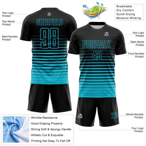 Custom Black Lakes Blue Gradient Pinstripe Sublimation Soccer Uniform Jersey