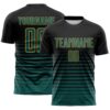 Custom Black Midnight Green-Old Gold Gradient Pinstripe Sublimation Soccer Uniform Jersey