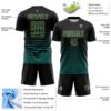 Custom Black Midnight Green-Old Gold Gradient Pinstripe Sublimation Soccer Uniform Jersey