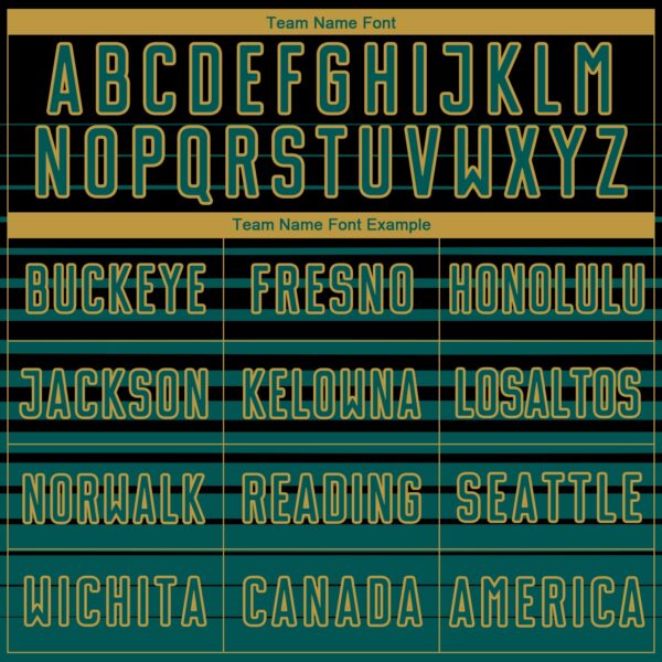 Custom Black Midnight Green-Old Gold Gradient Pinstripe Sublimation Soccer Uniform Jersey