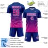Custom Royal Deep Pink-White Gradient Pinstripe Sublimation Soccer Uniform Jersey