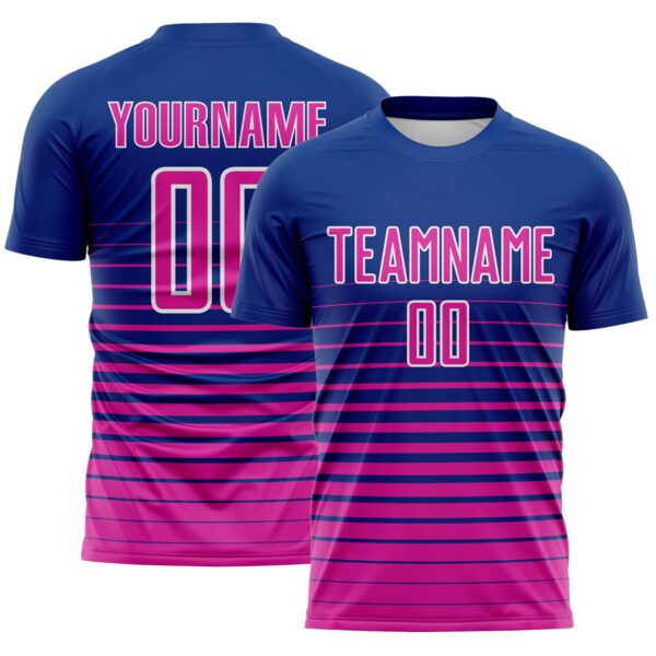 Custom Royal Deep Pink-White Gradient Pinstripe Sublimation Soccer Uniform Jersey