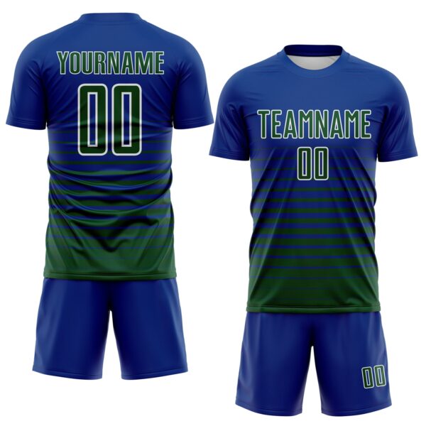 Custom Royal Green-White Gradient Pinstripe Sublimation Soccer Uniform Jersey