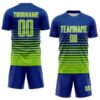 Custom Royal Neon Green-White Gradient Pinstripe Sublimation Soccer Uniform Jersey