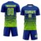 Custom Royal Neon Green-White Gradient Pinstripe Sublimation Soccer Uniform Jersey