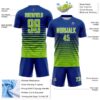 Custom Royal Neon Green-White Gradient Pinstripe Sublimation Soccer Uniform Jersey