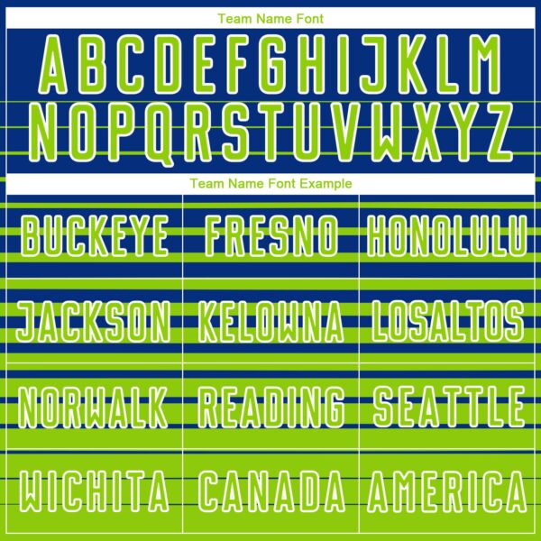 Custom Royal Neon Green-White Gradient Pinstripe Sublimation Soccer Uniform Jersey