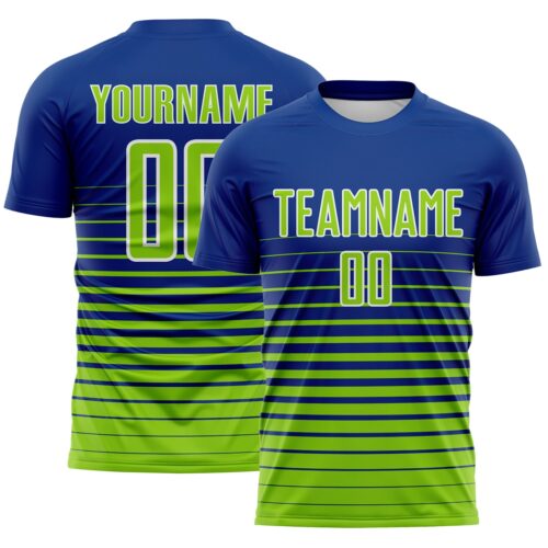 Soccer6679 Custom Royal Neon Green-White Gradient Pinstripe Sublimation Soccer Uniform Jersey