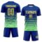 Custom Royal Pea Green-Orange Gradient Pinstripe Sublimation Soccer Uniform Jersey