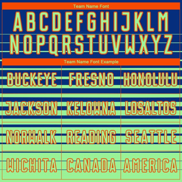 Custom Royal Pea Green-Orange Gradient Pinstripe Sublimation Soccer Uniform Jersey