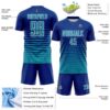 Custom Royal Teal-White Gradient Pinstripe Sublimation Soccer Uniform Jersey