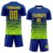 Custom Royal Neon Green-Orange Gradient Pinstripe Sublimation Soccer Uniform Jersey
