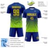 Custom Royal Neon Green-Orange Gradient Pinstripe Sublimation Soccer Uniform Jersey