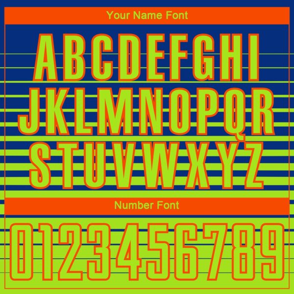 Custom Royal Neon Green-Orange Gradient Pinstripe Sublimation Soccer Uniform Jersey