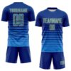 Custom Royal Powder Blue-Yellow Gradient Pinstripe Sublimation Soccer Uniform Jersey