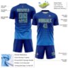 Custom Royal Powder Blue-Yellow Gradient Pinstripe Sublimation Soccer Uniform Jersey