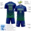 Custom Royal Kelly Green-Cream Gradient Pinstripe Sublimation Soccer Uniform Jersey
