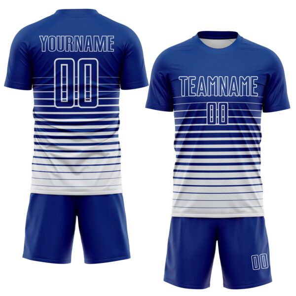 Custom Royal White Gradient Pinstripe Sublimation Soccer Uniform Jersey