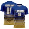 Custom Royal White-Old Gold Gradient Pinstripe Sublimation Soccer Uniform Jersey