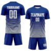 Custom Royal White-Gray Gradient Pinstripe Sublimation Soccer Uniform Jersey