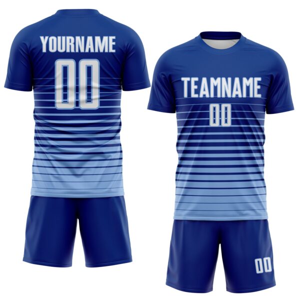 Custom Royal White-Light Blue Gradient Pinstripe Sublimation Soccer Uniform Jersey