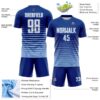 Custom Royal White-Light Blue Gradient Pinstripe Sublimation Soccer Uniform Jersey
