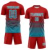 Custom Red Teal-White Gradient Pinstripe Sublimation Soccer Uniform Jersey