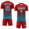 Custom Red Teal-White Gradient Pinstripe Sublimation Soccer Uniform Jersey