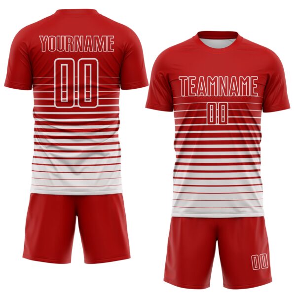 Custom Red White Gradient Pinstripe Sublimation Soccer Uniform Jersey