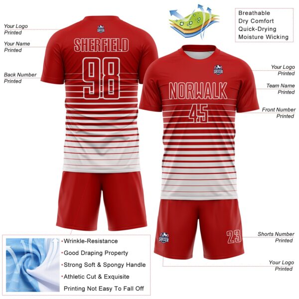 Custom Red White Gradient Pinstripe Sublimation Soccer Uniform Jersey