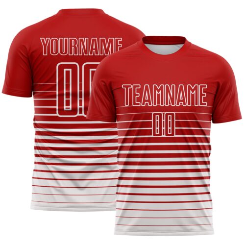 Custom Red White Gradient Pinstripe Sublimation Soccer Uniform Jersey