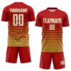 Custom Red White-Old Gold Gradient Pinstripe Sublimation Soccer Uniform Jersey